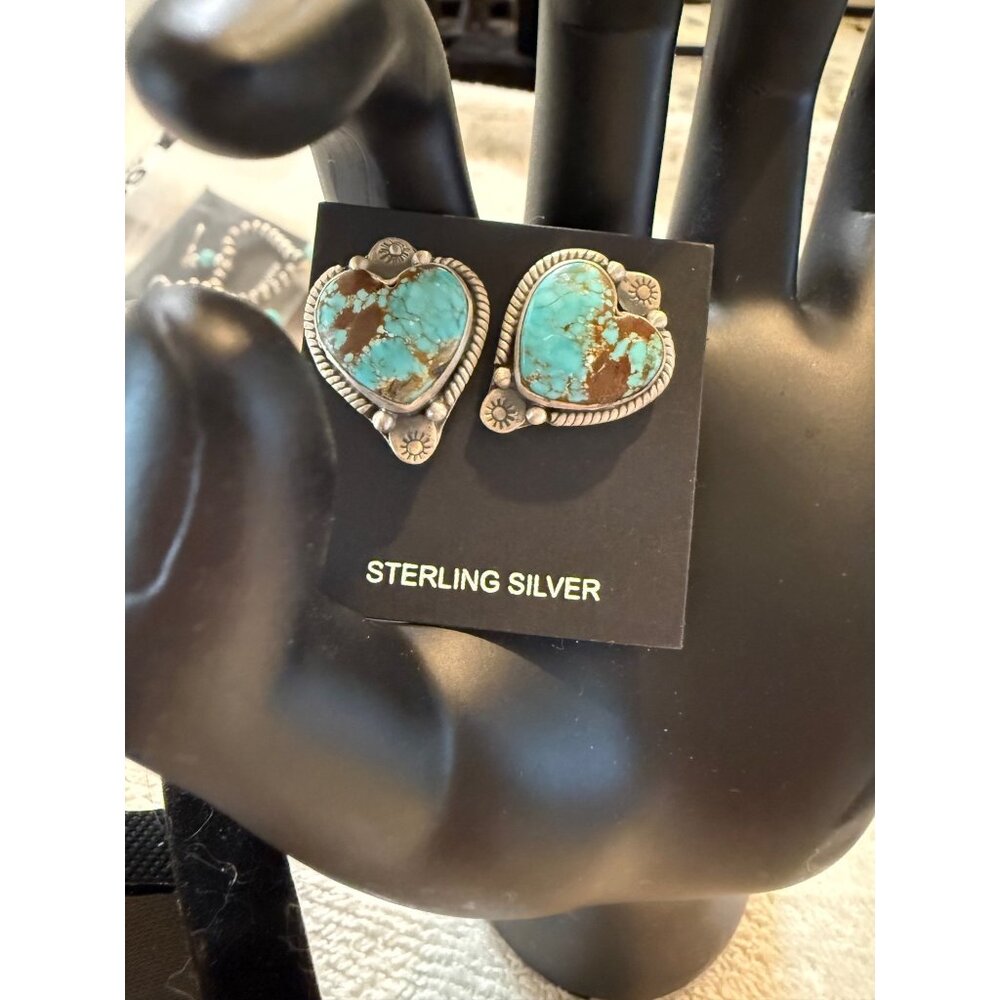 NWT Artisan Number 8 Turquoise Heart-Shaped Sterling Silver Earrings Southwest